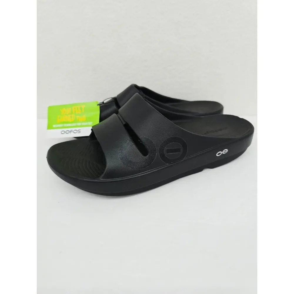 OOFOS Ooahh Slides Recovery Sandals Black M9 W11 New